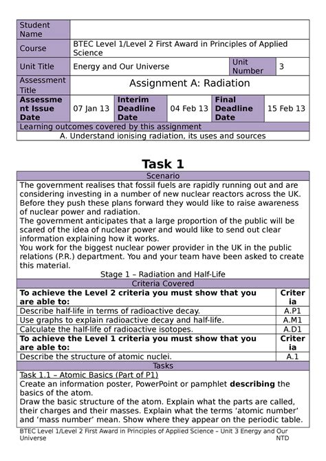 BTEC Level 2 Unit 3 Assignments Renamed 2 Student Name Course BTEC