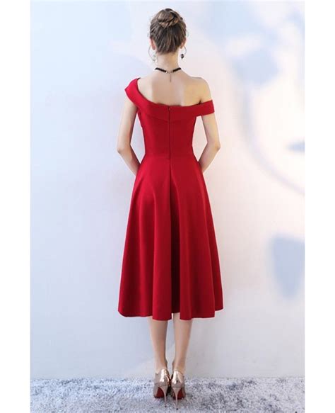 Simple Burgundy Red Aline Party Dress One Shoulder Bls86087