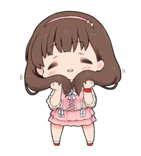 Safebooru 1girl Blush Brown Hair Bunching Hair Chibi Closed Eyes Full