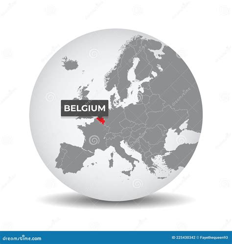 World Globe Map With The Identication Of Belgium Stock Vector