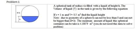 Solved Problem A Spherical Tank Of Radius R Is Filled With Chegg