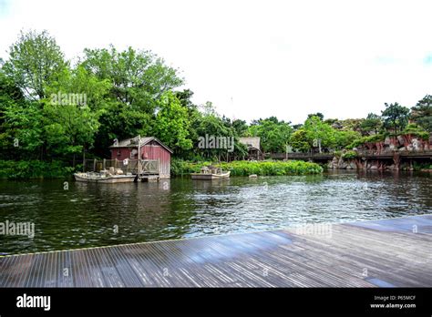 Tom Sawyer Island Rafts In Westernland Tokyo Disneyland Stock Photo