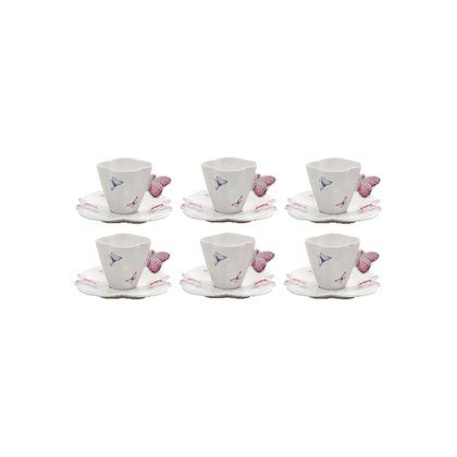 Conjunto 6 Xícaras de Café Pires Porcelana Borboletas 100ml Wolff