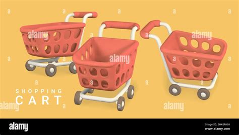 3d Empty Shopping Carts On Yellow Background Shopping Concept Vector