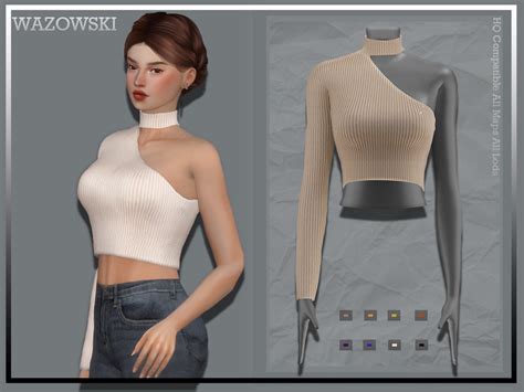 The Sims Resource One Sleeve Turtleneck Top Heart Pocket Bris