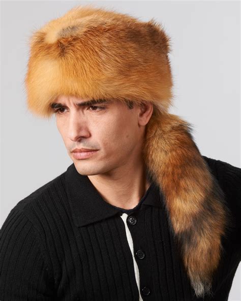 Red Fox Fur Davy Crockett Hat for Men: FurHatWorld.com