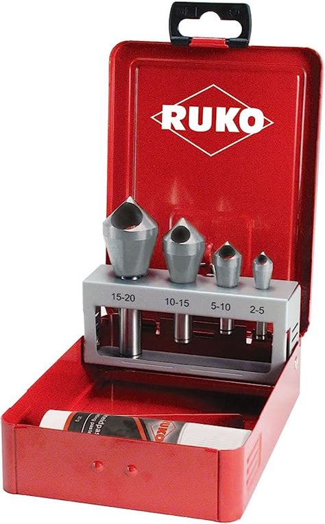 RUKO HSS Slotted Taper And Deburring Counter Sinker Set In Steel Case