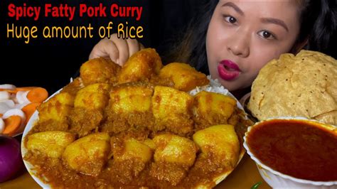 Spicy 🔥 Fatty Pork Belly Curry With Huge Amount Of Rice Eating Asmr Mukbang Big Bites Youtube