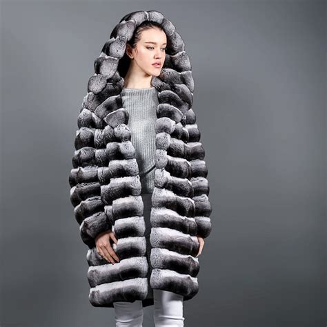 Natural Chinchilla Fur Coat With Hood Long Fur Coat Fur Coats