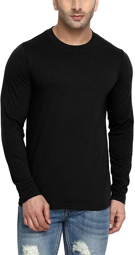 Mens Black Long Sleeve T Shirt Round Neck Black Shirt In Uk