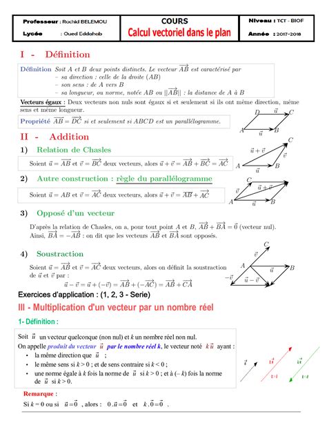 Calcul Vectoriel Dans Le Plan Résumé De Cours 2 Alloschool