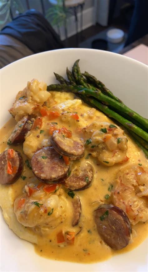 Homemade Shrimp And Grits With Andouille Sausage In A Spicy Creole Cream Sauce Rfood