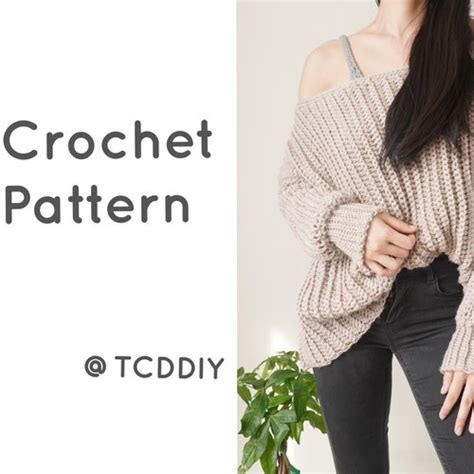 Crochet Pattern Crochet Oversized Off The Shoulder Sweater Etsy