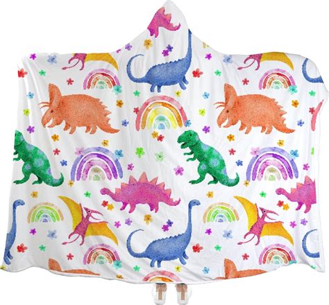 Hyjoy Wearable Hooded Blankets Throw Poncho Cloak Blanket Dinosaurs Colorful For Women Men For