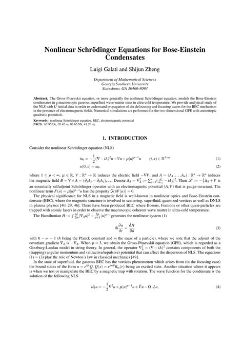 Pdf Nonlinear Schrödinger Equations For Bose Einstein Condensates