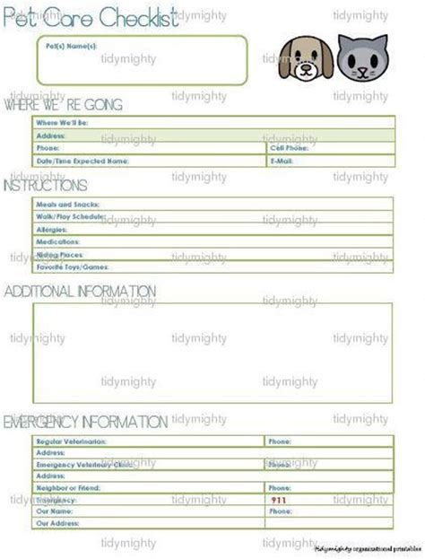 Pet Sitting Checklist Printable Pet Sitting Checklist Using A Template