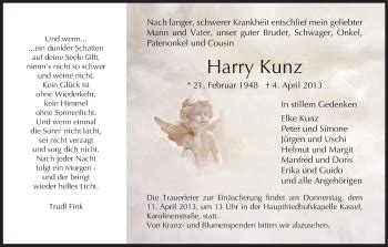 Traueranzeigen Von Harry Kunz Trauer Hna De