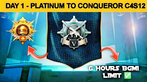 🇮🇳 Day 1 Platinum To Conqueror In Bgmi C4s12 😍 Solo Rank Push Tips