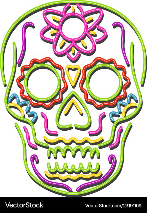 Sugar skull neon sign Royalty Free Vector Image