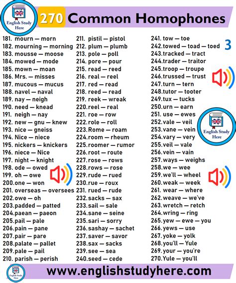 Common Homophones List English Study Here