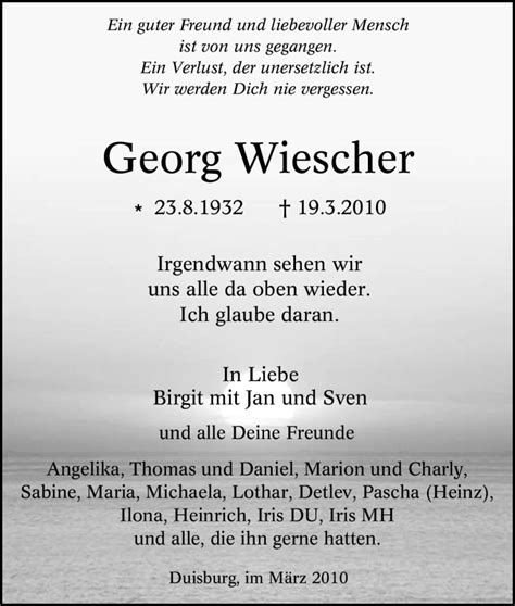 Traueranzeigen Von Georg Wiescher Trauer In NRW De