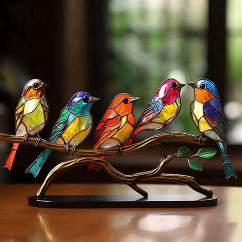 Hummingbird Craft Statue Colorful Metal Bird Figurine Inside Decor