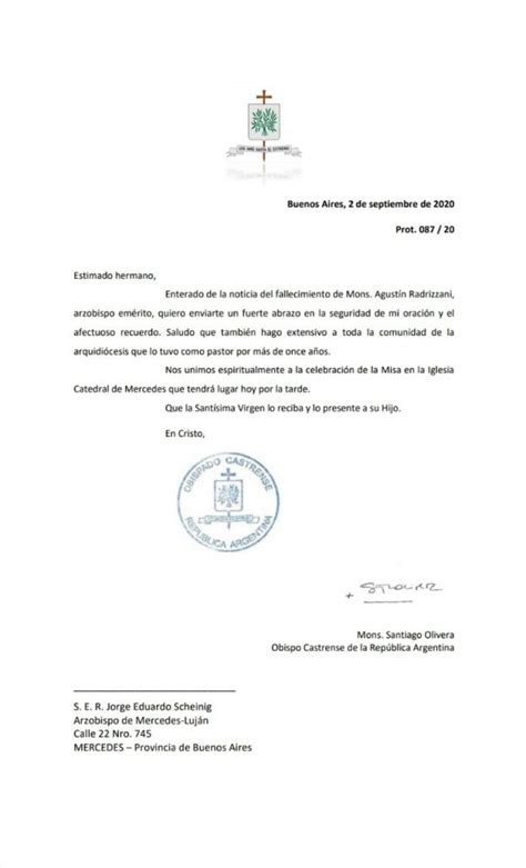 Cartas De Condolencias Con Ocasi N Del Fallecimiento De Mons Agust N