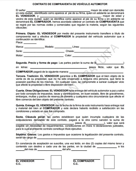 Contrato de Compraventa de Vehículo Ejemplos y Formatos Word PDF