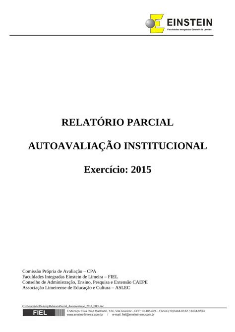 Pdf Relat Rio Parcial Autoavalia O Institucional Exerc Cio