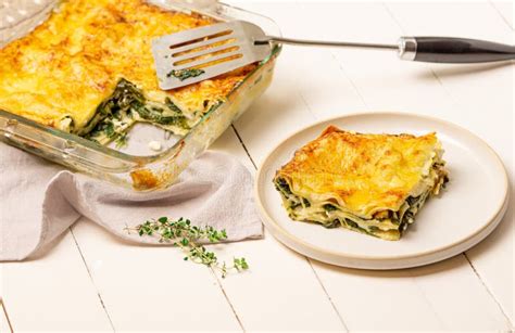 Spinach And Goat Cheese Lasagne Vegetarian Food Lunch Dinner Stock