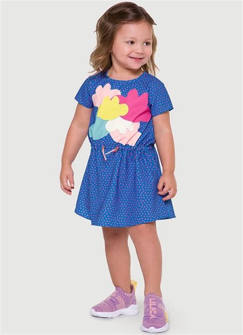 Vestido Poá Bebê Feminino Azul Lilica Ripilica