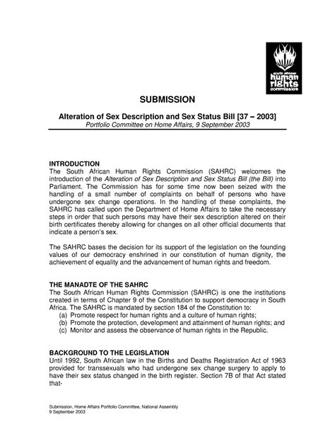 10 Sahrc Submission On Alteration Of Sex Description And Sex Status Bill Parl Sept 2003