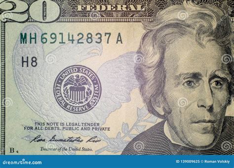 Portrait Of Us President Andrew Jackson On 20 Dollars Banknote Closeup