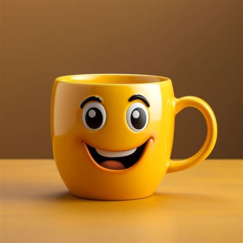 Personagem adorável de xícara de café em pano de fundo amarelo