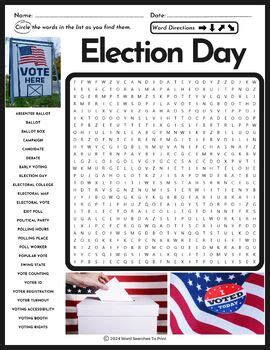 Election Day Word Search Puzzle By Word Searches To Print TPT