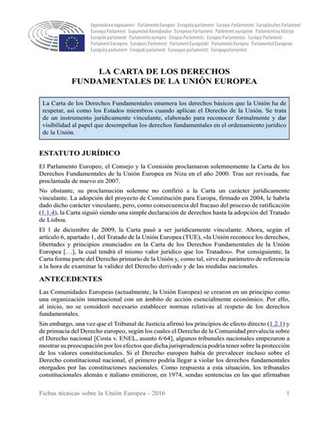 La Carta De Los Derechos Fundamentales De La Uni N Europea