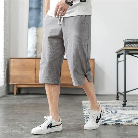 Aille Élastique Recadrée Pantalons Hommes Streetwear Pantalon En Lin Hommes Plus La Taille Mode