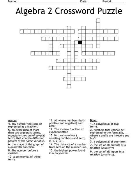 Algebra 2 Crossword Puzzle Wordmint Worksheets Library