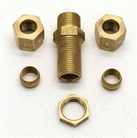 British Made 8mm To 8mm Equal Ended Bulkhead Brass Compression Coupling