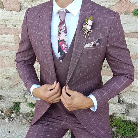 Buy Claret Red Slim Fit Plaid Suit By Gentwith With Free Shipping