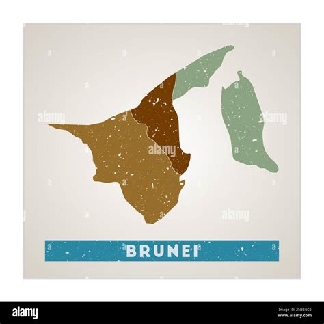 Brunei Map Country Poster With Regions Old Grunge Texture Shape Of