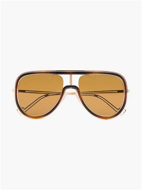 Fendi Brown And Gold Tone Tortoiseshell Rim Aviator Sunglasses Browns Fendi Eyewear Engraved