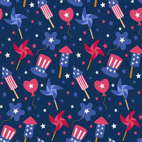 American Seamless Pattern With Patriotic Items Vector Art At