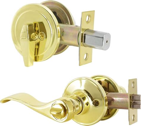 Single Cylinder Exterior Door Entry Leversets Polished Brass 5 Pack