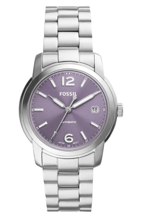 Fossil Womens Heritage Automatic Silver Tone Stainless Steel Bracelet Watch 38mm Modesens