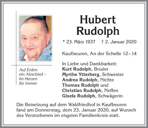 Traueranzeigen Von Hubert Rudolph Allg Uer Zeitung