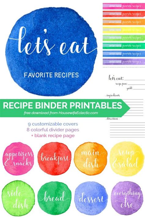 Free Recipe Binder Printables With Binder Cover And Spine 8 Dividers