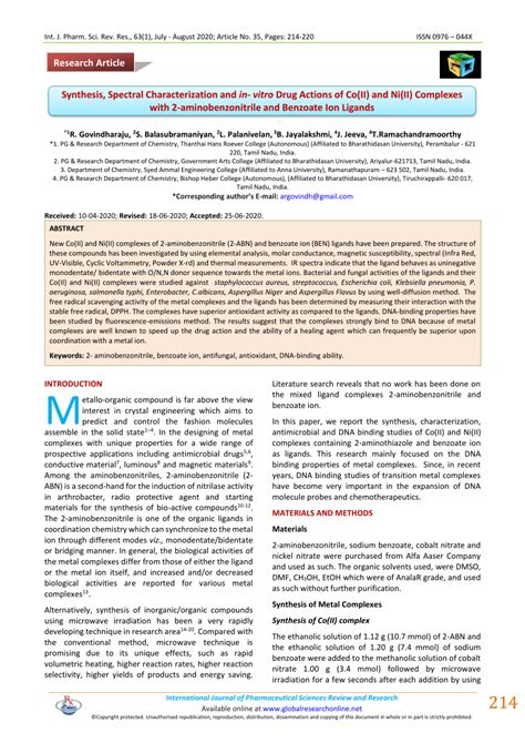 PDF Synthesis Spectral Characterization And In Vitro Drug Actions