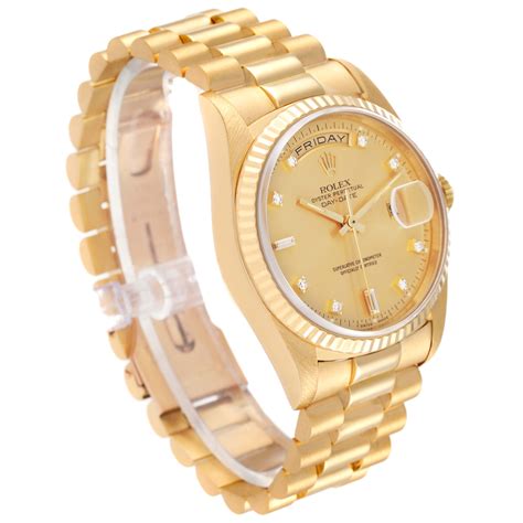 Rolex President Day Date 36mm Yellow Gold Diamond Mens Watch 18238