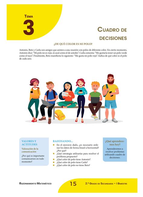 Semana 3 RM 2DO Secundaria 3 Tema cuadro de decisiones DE QUÉ COLOR